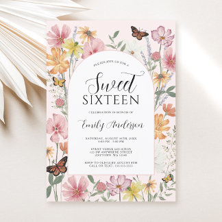 Schmetterling-Wildblume Arch Pink Sweet 16 Einladung