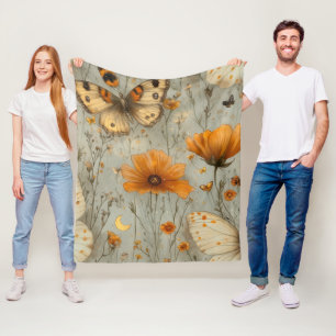 Schmetterling-Wildblume im Vintage-Stil (1) Fleecedecke