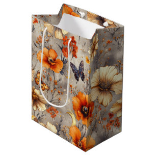 Schmetterling-Wildblume im Vintage-Stil (1) Mittlere Geschenktüte
