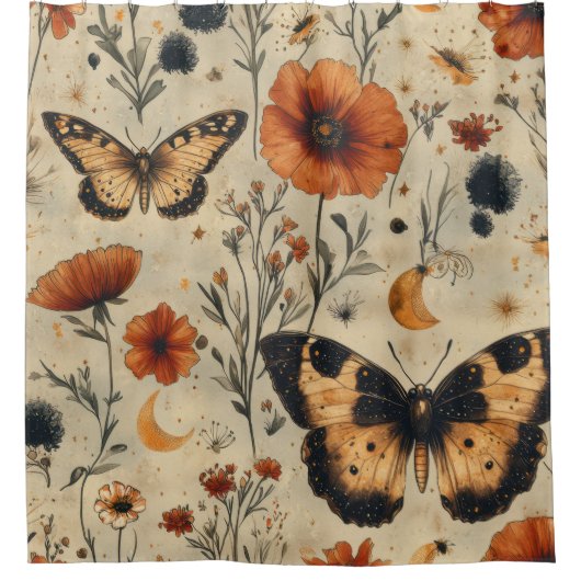 Schmetterling Wildblume Vintage (7) Duschvorhang (Vorderseite)