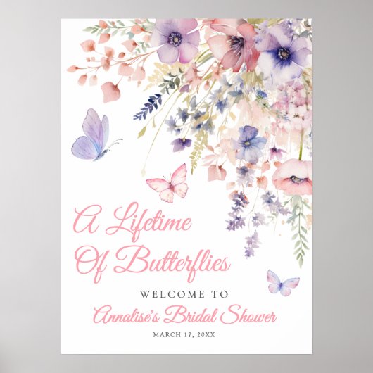 Schmetterling Wildblumen Brautparty Poster (Vorne)