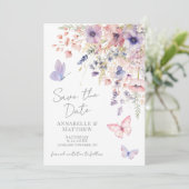 Schmetterling Wildblumen Hochzeit Save The Date (Stehend Vorderseite)