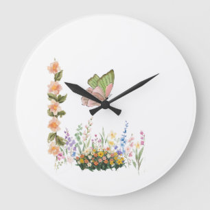 Schmetterling & Wildblumengarten-Wanduhr – Sanftes Große Wanduhr