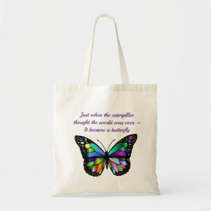 Schmetterling-Zitat zur Inspiration Tragetasche