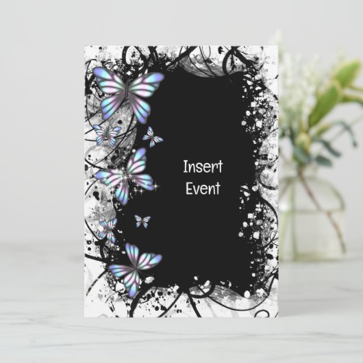 Schmetterlingblau Schwarz-weißer Blütenschnee wirb Einladung (Stehend Vorderseite)