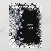 Schmetterlingblau Schwarz-weißer Blütenschnee wirb Einladung (Vorne/Hinten)