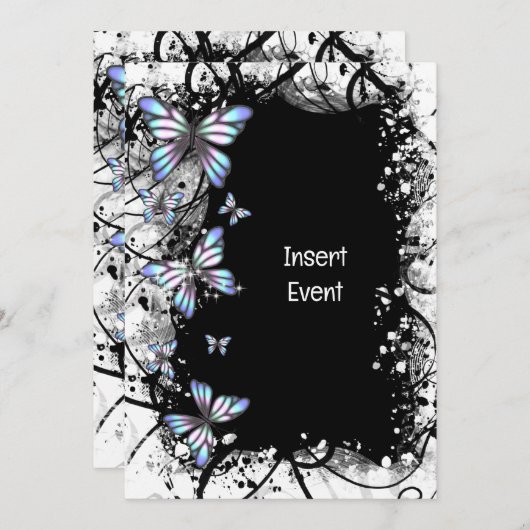 Schmetterlingblau Schwarz-weißer Blütenschnee wirb Einladung (Vorne/Hinten)