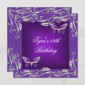 Schmetterlinge 13. Geburtstagsparty Lila Einladung (Vorne/Hinten)
