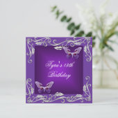 Schmetterlinge 13. Geburtstagsparty Lila Einladung (Stehend Vorderseite)
