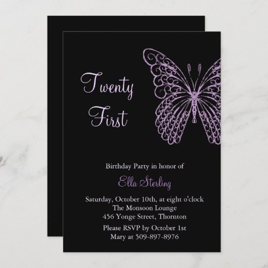 Schmetterlinge am 21. Geburtstag Einladung (Vorne/Hinten)