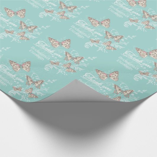 Schmetterlinge aquamarine Gastgeschenk Hochzeit da Geschenkpapier (Ecke)