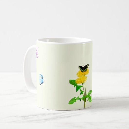 Schmetterlinge auf blassgelber Tasse (Vorderseite Links)