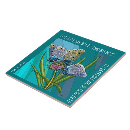 Schmetterlinge auf Blume mit Vers aus Psalm 118:24 Fliese (Seite)
