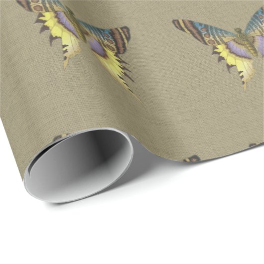 Schmetterlinge auf Burlap Matte Wrapping Paper Geschenkpapier (Rolleneckpunkt)