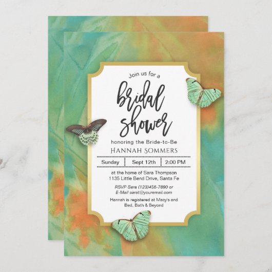 Schmetterlinge auf dem Brautparty Südwest Colors Einladung (Vorne/Hinten)