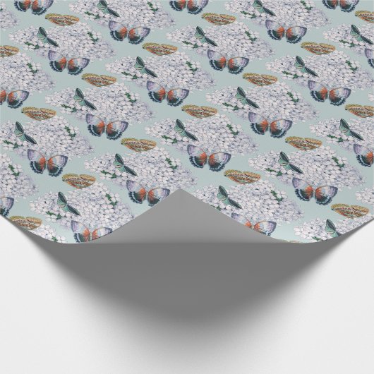 Schmetterlinge auf dem Hintergrund der Hydrangea-C Geschenkpapier (Ecke)