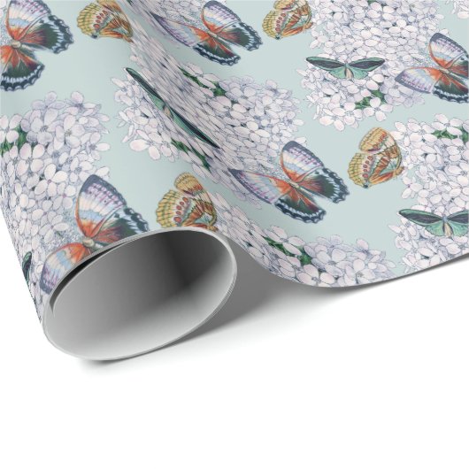 Schmetterlinge auf dem Hintergrund der Hydrangea-C Geschenkpapier (Rolleneckpunkt)