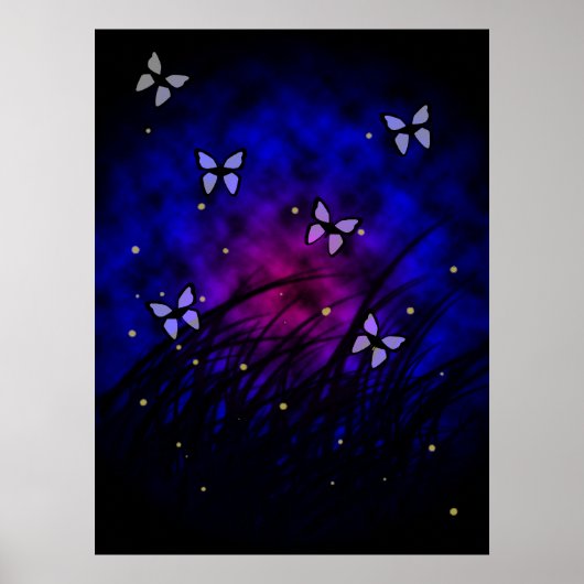 Schmetterlinge auf dem Nachtplakat Poster (Vorne)