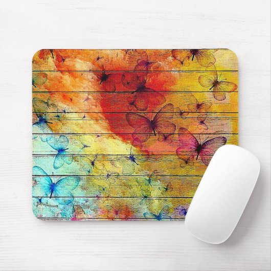 Schmetterlinge auf einem farbenfrohen rustikalen H Mousepad (Mit Mouse)