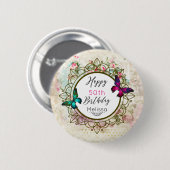 Schmetterlinge auf einer schäbigen Vintage-Collage Button (Vorne & Hinten)