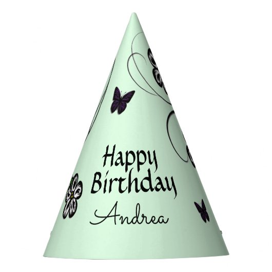 Schmetterlinge auf grünen Blume Geburtstag mit Nam Partyhütchen (Vorderseite)