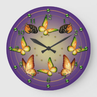Schmetterlinge auf Lila Große Wanduhr