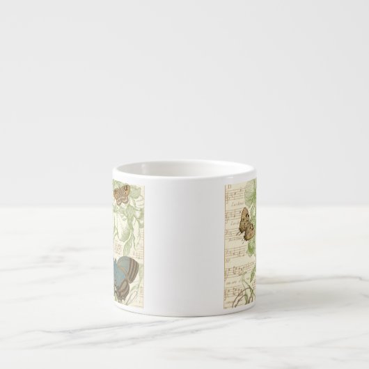 Schmetterlinge auf Noten mit Blumendesign Espressotasse (Vorderseite)