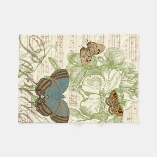 Schmetterlinge auf Noten mit Blumendesign Fleecedecke (Vorderseite (Horizontal))