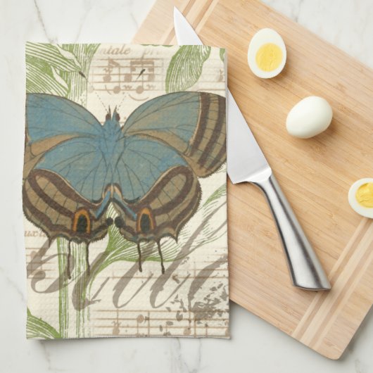 Schmetterlinge auf Noten mit Blumendesign Handtuch (Viertel Falte)