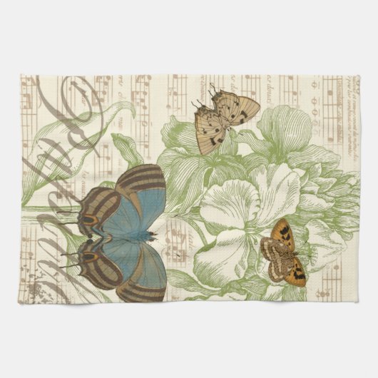 Schmetterlinge auf Noten mit Blumendesign Handtuch (Horizontal)