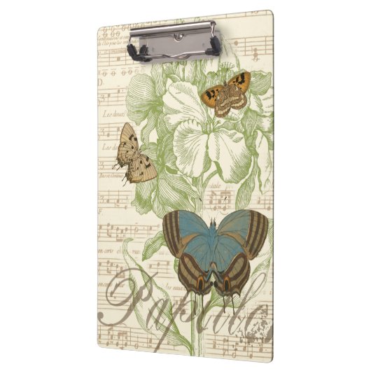 Schmetterlinge auf Noten mit Blumendesign Klemmbrett (Links)