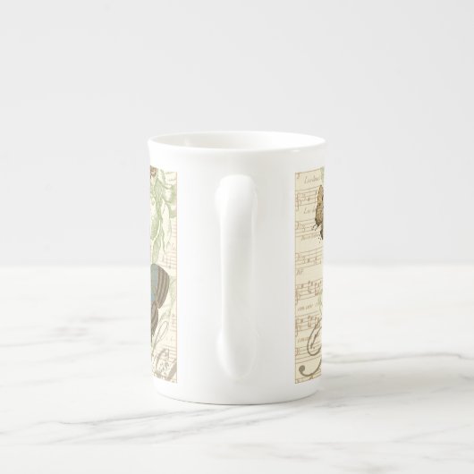 Schmetterlinge auf Noten mit Blumendesign Porzellantasse (Rückseite)