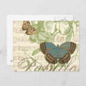Schmetterlinge auf Noten mit Blumendesign Postkarte (Vorne/Hinten)