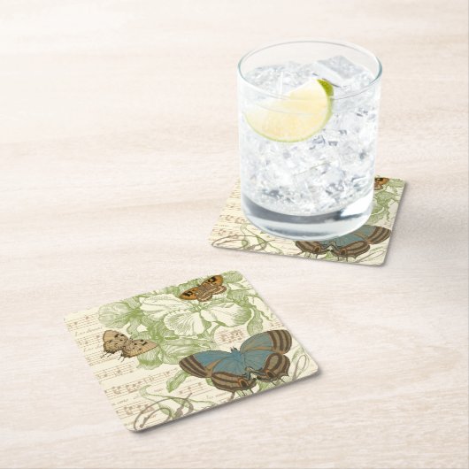 Schmetterlinge auf Noten mit Blumendesign Rechteckiger Pappuntersetzer (Vor Ort)
