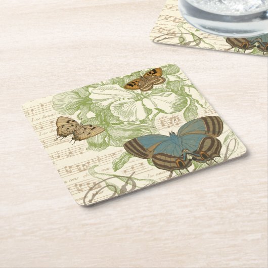 Schmetterlinge auf Noten mit Blumendesign Rechteckiger Pappuntersetzer (angewinkelt)