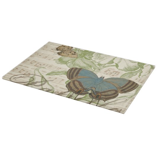 Schmetterlinge auf Noten mit Blumendesign Schneidebrett (Ecke)