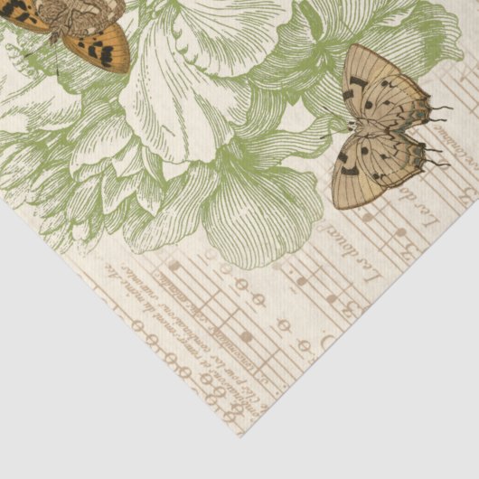 Schmetterlinge auf Noten mit Blumendesign Seidenpapier (Ausschnitt)