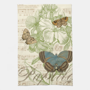 Schmetterlinge auf Notenpapier mit Blumendesign Handtuch