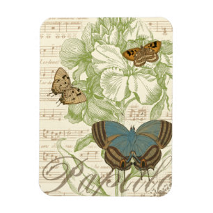 Schmetterlinge auf Notenpapier mit Blumendesign Magnet