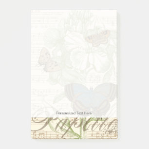 Schmetterlinge auf Notenpapier mit Blumendesign Post-it Klebezettel