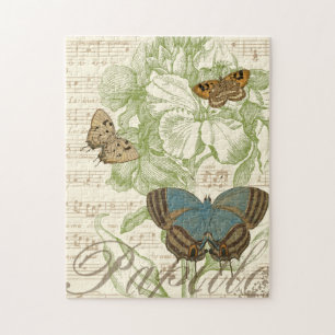 Schmetterlinge auf Notenpapier mit Blumendesign Puzzle