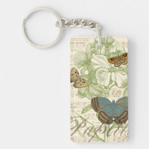 Schmetterlinge auf Notenpapier mit Blumendesign Schlüsselanhänger