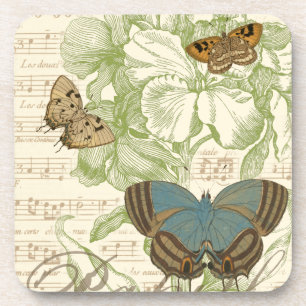 Schmetterlinge auf Notenpapier mit Blumendesign Untersetzer