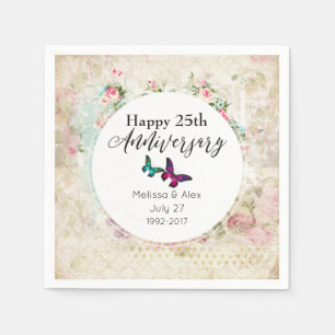 Schmetterlinge auf Shabby Vintag Collage Jahrestag Serviette