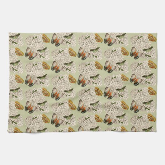 Schmetterlinge auf Vintagem Grün Geschirrtuch (Horizontal)