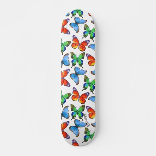 Schmetterlinge auf Weiß und Name oder Text Skateboard (Vorne)