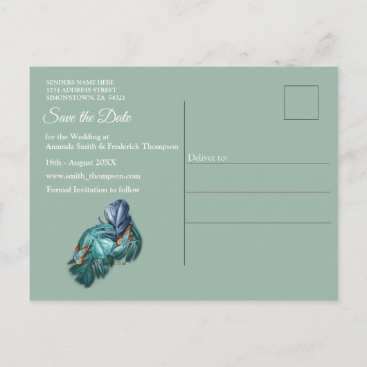 Schmetterlinge aus Paradies/tropisch-türkisfarbene Ankündigungspostkarte (Rückseite)