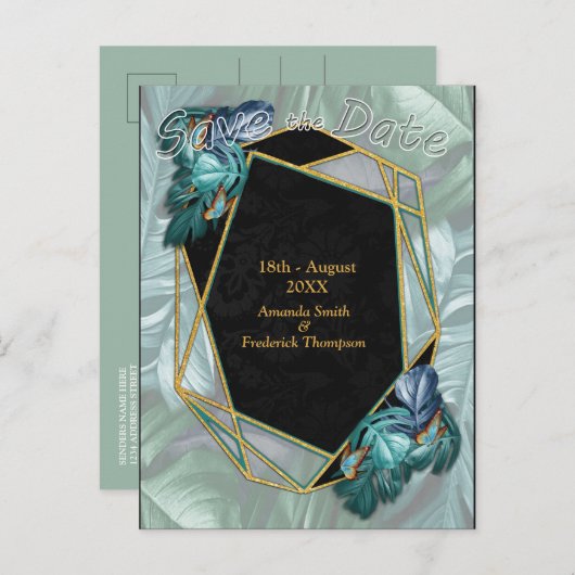 Schmetterlinge aus Paradies/tropisch-türkisfarbene Ankündigungspostkarte (Vorne/Hinten)