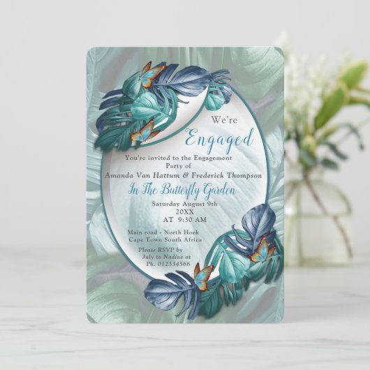Schmetterlinge aus Paradies/tropisch-türkisfarbene Einladung (Stehend Vorderseite)