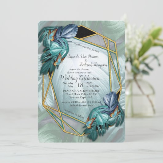 Schmetterlinge aus Paradies/tropisch-türkisfarbene Einladung (Stehend Vorderseite)